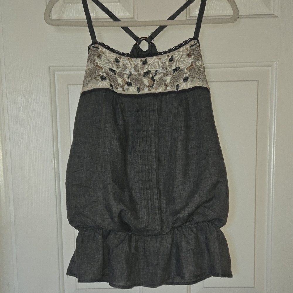 Papaya M/L Elevated Lacy Balloon Cami  Embroidery! Straps Go Back In Wooden Ring